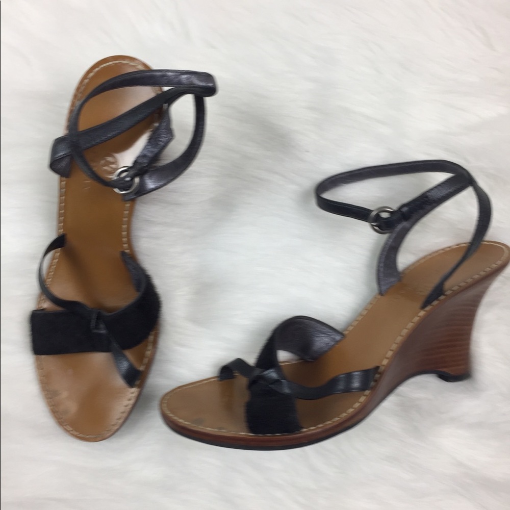 Cole Haan Black Wedge Sandals Suze 8.5